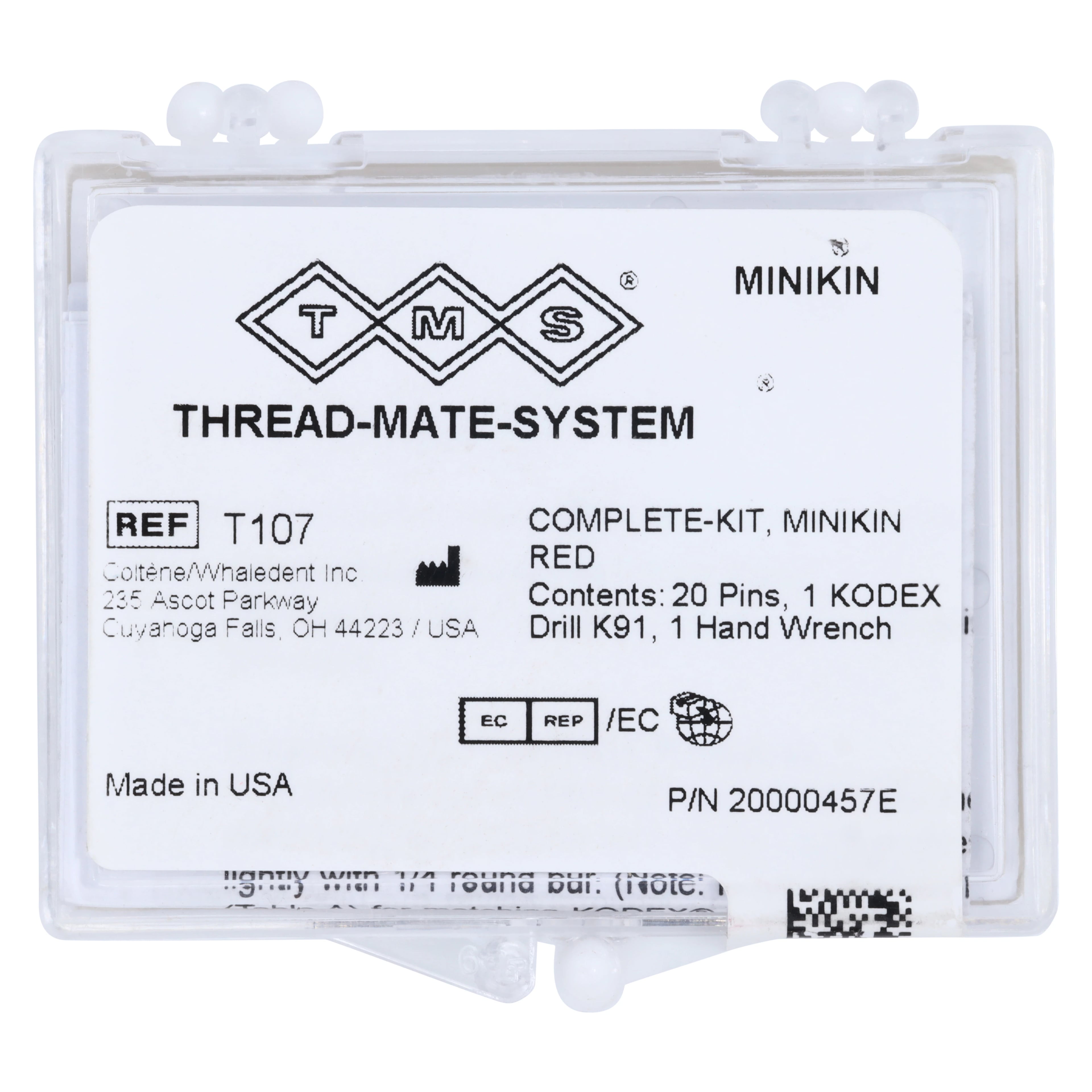 TMS Thread Mate System Minikin Self-Shearing Complete Kit, Red, 0.017" (0.425 mm), 20 Pins, T-107