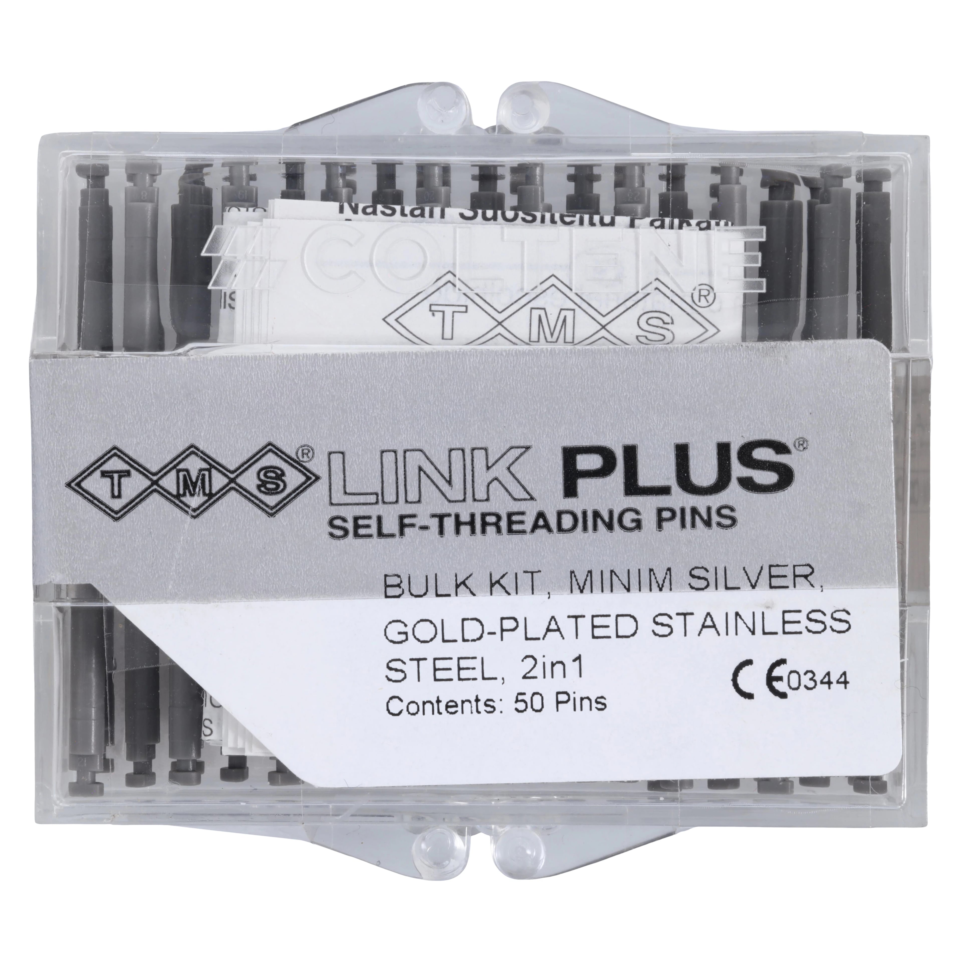 TMS Link Plus Self-Threading Pins, Gold-Plated Stainless Steel, Minim Double-Shear Bulk Kit, 0.021" (0.525 mm), Silver, 50/Pk, L732
