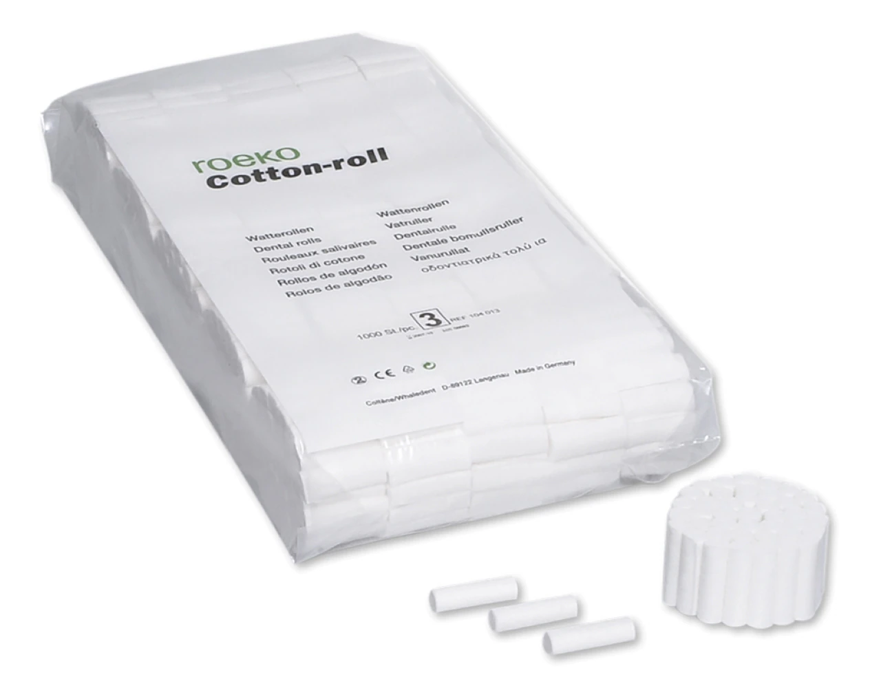 Coltene Roeko Cotton Rolls #3, 1-1/2" x 1/2", Highly Absorbent, Non-Sterile, Bag of 1000