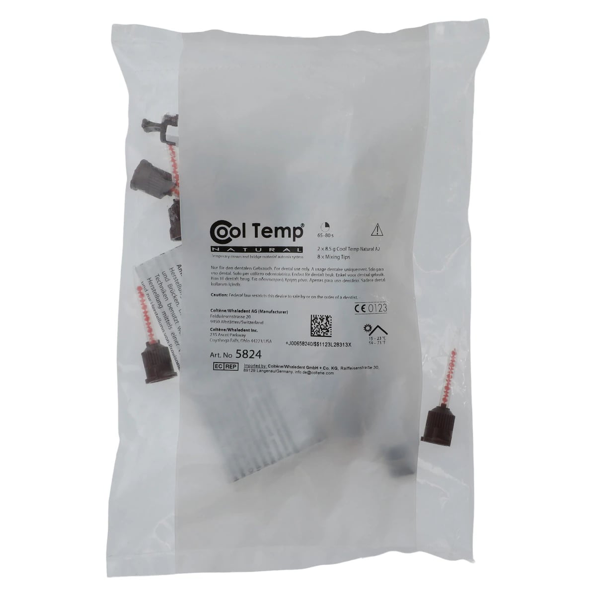 Cool Temp Natural Automix Temporary Crown & Bridge Material Syringe Refill, Shade A2, 2 x 5 mL Syringes with Mixing Tips, 5824