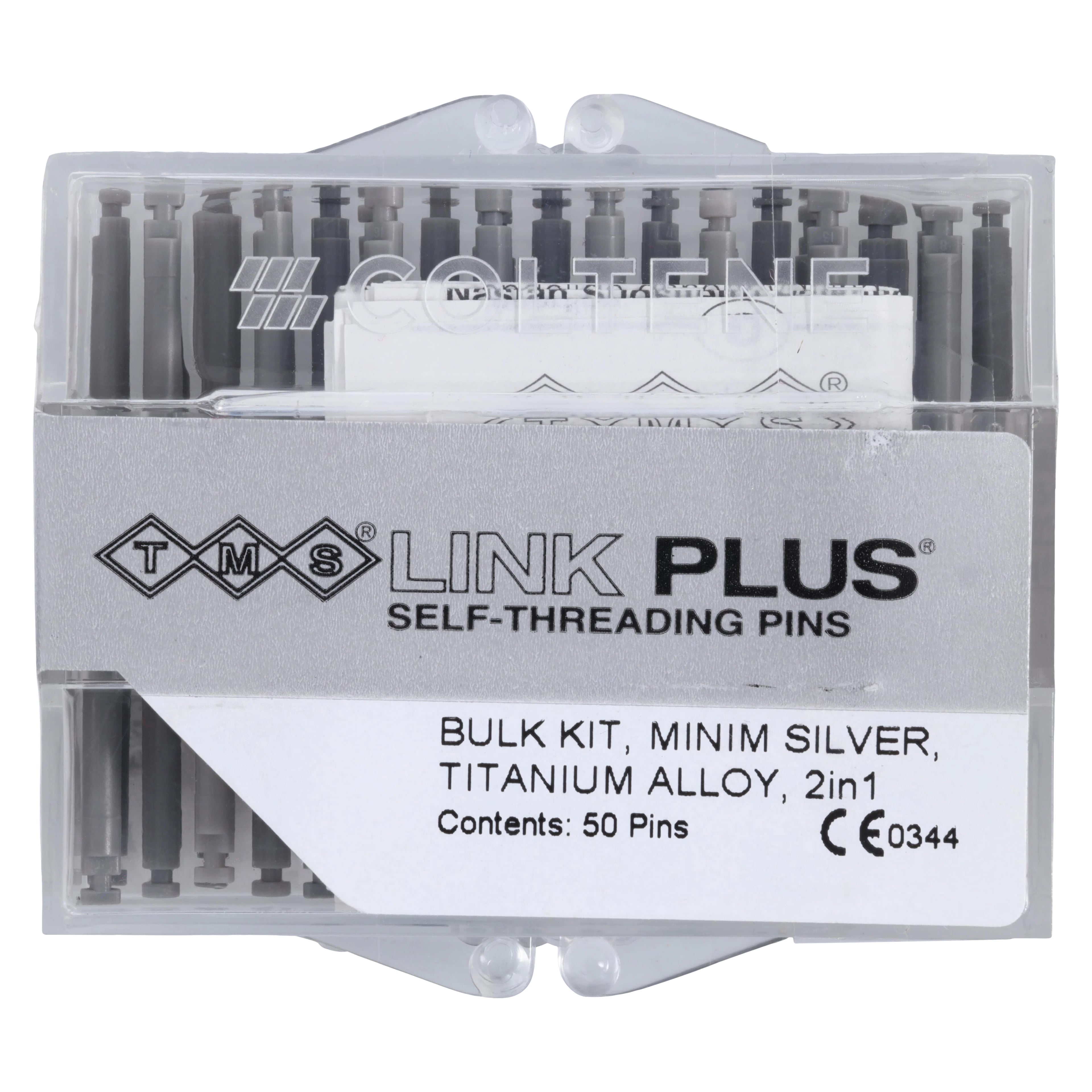 TMS Link Plus Self-Threading Pins, Titanium Alloy, Double-Shear, Minim, 0.021" (0.525 mm), Silver, Bulk Kit of 50, L-842