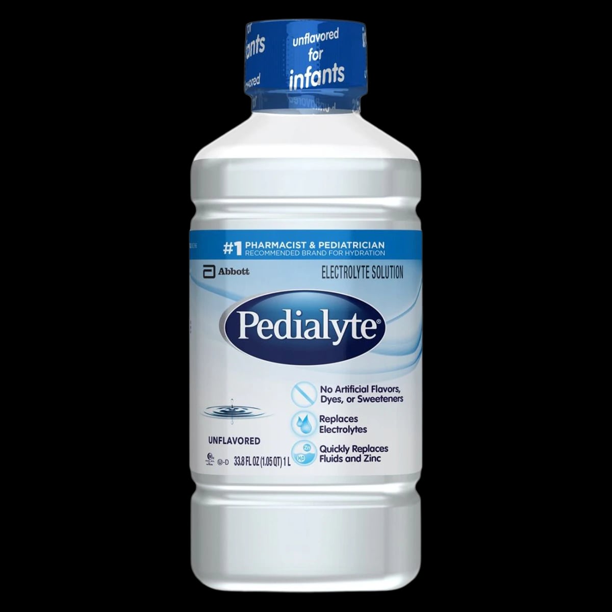 Pedialyte Unflavored Electrolyte Solution, 33.8 oz Bottle, 8/Case
