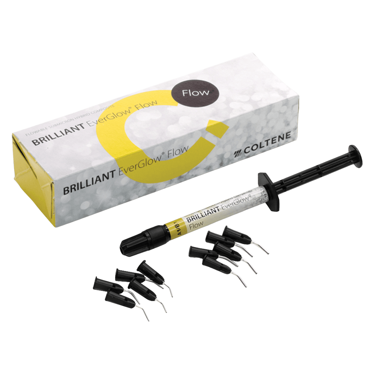 BRILLIANT EverGlow Flow Flowable Composite Intro Kit, 4 x 2g Syringes (Shades A1/B1, A2/B2, A3/D3, A3.5/B3), 40 Application Needles, 60019760