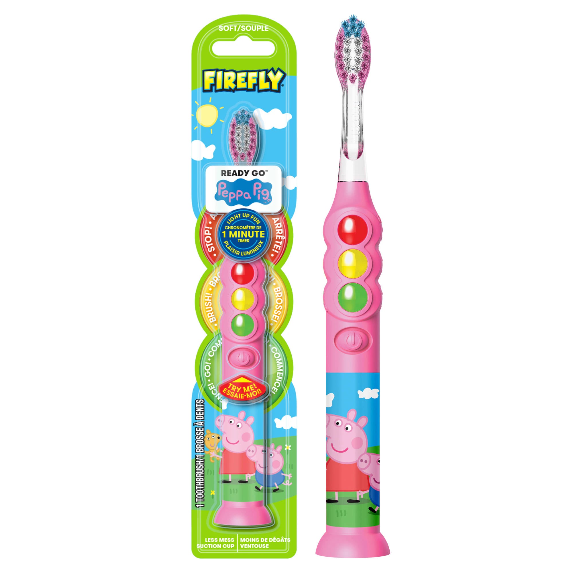 Firefly Kids Manual Toothbrush, 3+ Months, Soft Bristles, Peppa Pig, Light Up Timer, 24/Case