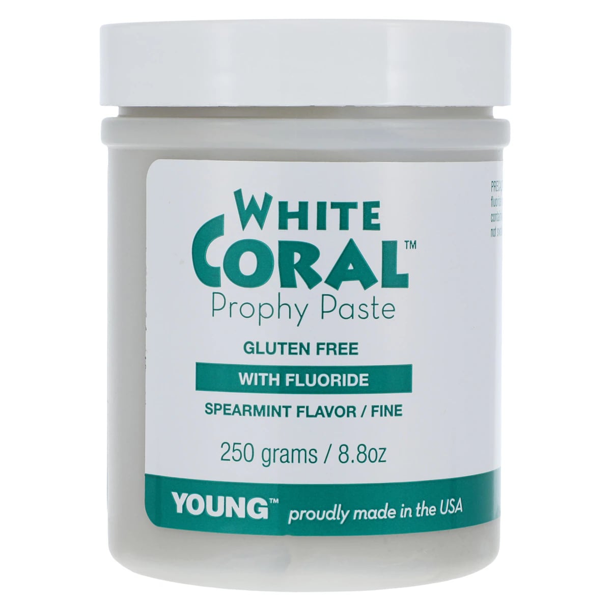 Young Dental White Coral Prophy Paste, with Fluoride, Fine Grit, Spearmint, 9 oz Jar, #033109