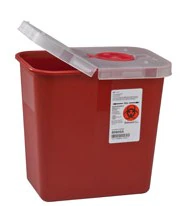Cardinal Health Multi-Purpose Sharps Container with Hinged Lid, 2 Gallon, Red, 8990SA