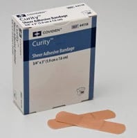 Curity Adhesive Bandage, Plastic, Sheer, Sterile, 3/4" x 3", 50/Box