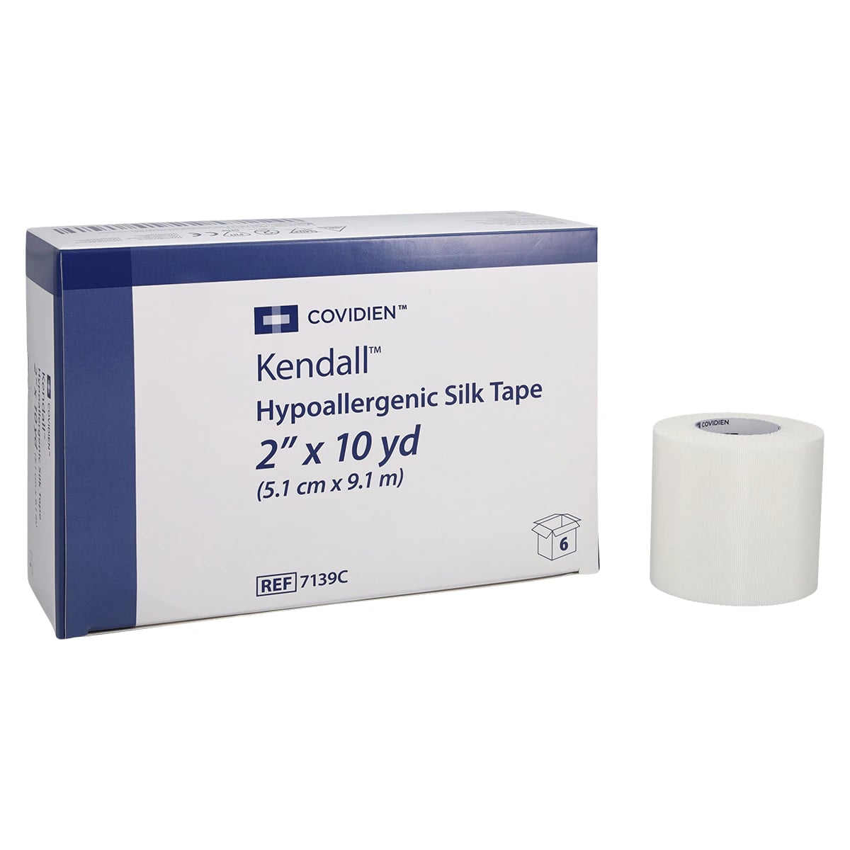 Kendall Hypoallergenic Silk Medical Tape, 2" x 10 yd, White, Non-Sterile, 6/Box
