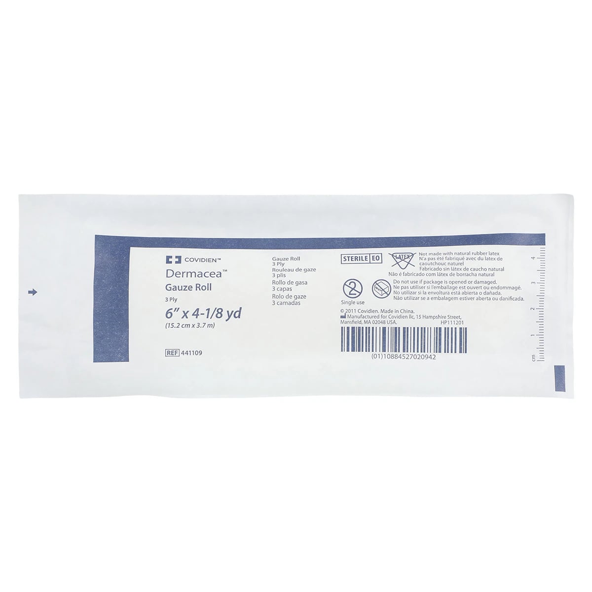 Dermacea Gauze Bandage Roll, Cotton Fluff, 3 Ply, Sterile, 6" x 4 yd, 48/Case