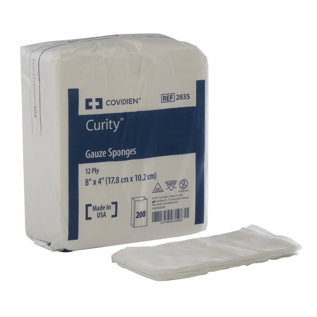 Curity 100% Cotton Gauze Sponge, 4x8", 12 Ply, Non-Sterile, USP Type VII, Not Made with Natural Rubber Latex