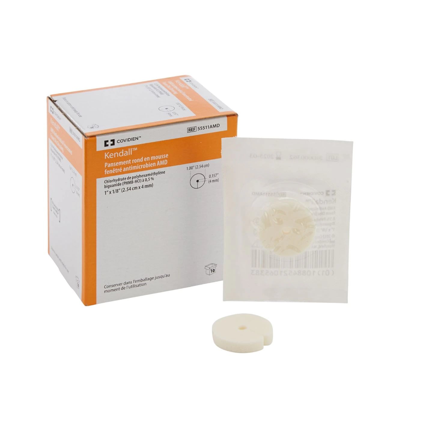Cardinal Health AMD Antimicrobial Foam Disc Wound Dressing, 4mm Hole, Sterile, Absorbent, Latex-Free