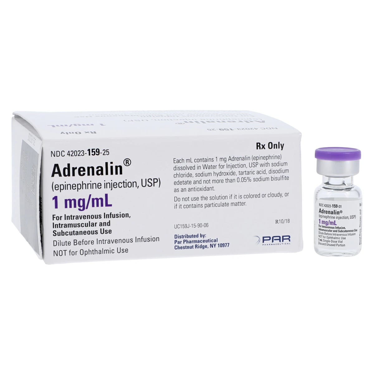 Adrenalin Injection 1mg/mL (1:1000), Single Dose Vial, 1mL, 25/Package