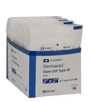 Dermacea 100% Cotton Gauze Sponge, 2x2", 8 Ply, Sterile, USP Type VII, Not Made with Natural Rubber Latex