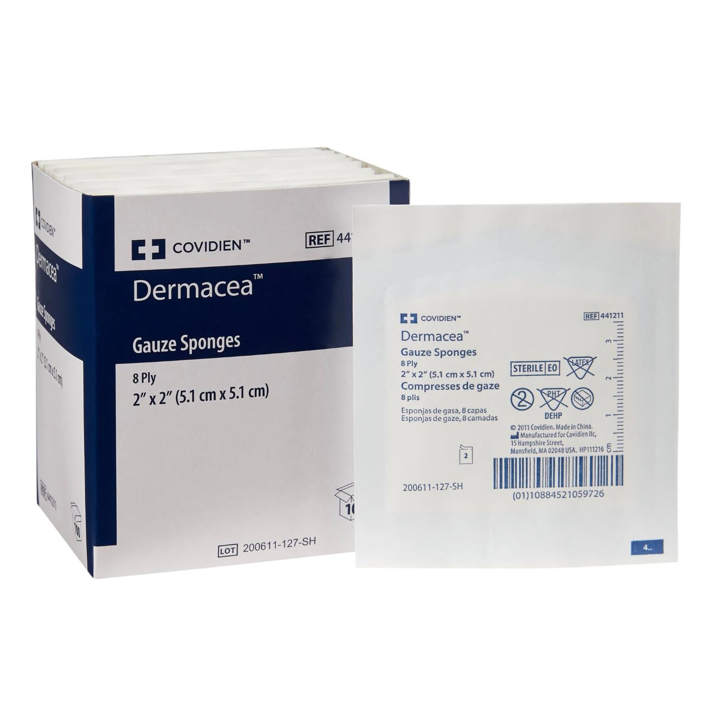 Dermacea 100% Cotton Gauze Sponge, 2x2", 8 Ply, Sterile, Latex-Free