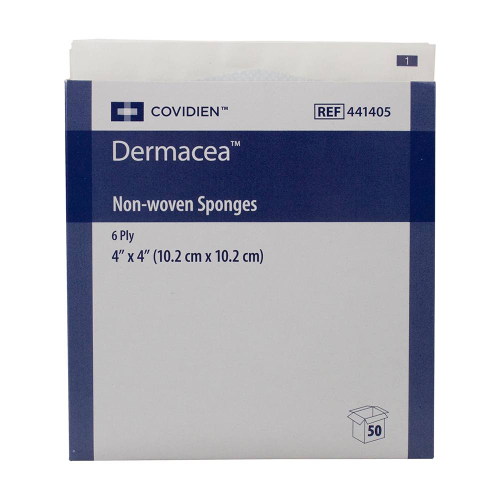 Dermacea Rayon/Polyester Blend Non-Woven Sponge, 4x4", 6 Ply, Sterile, Latex-Free
