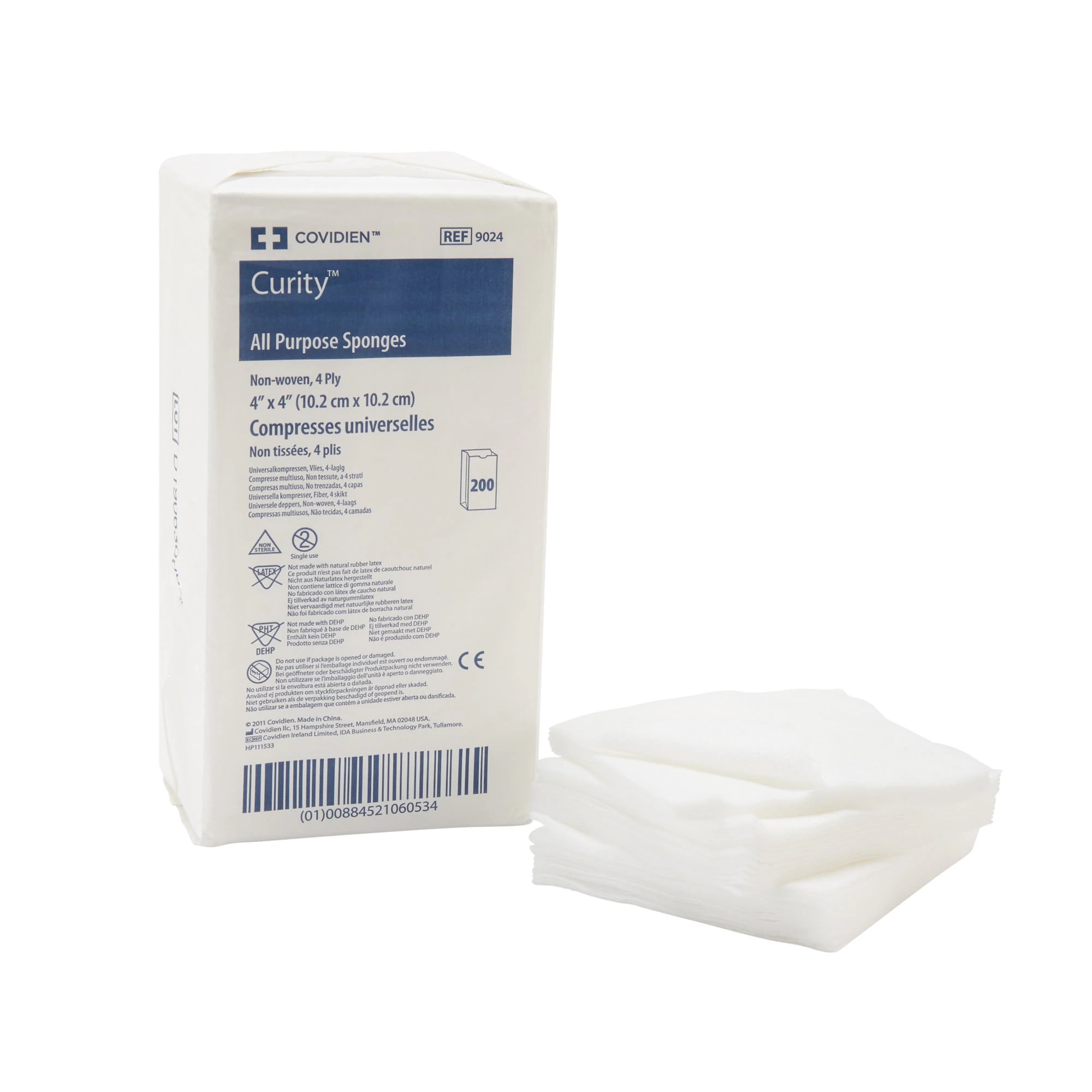 Curity All Purpose Non-Woven Sponges, 4-Ply, 4" x 4", Non-Sterile, Case of 2000