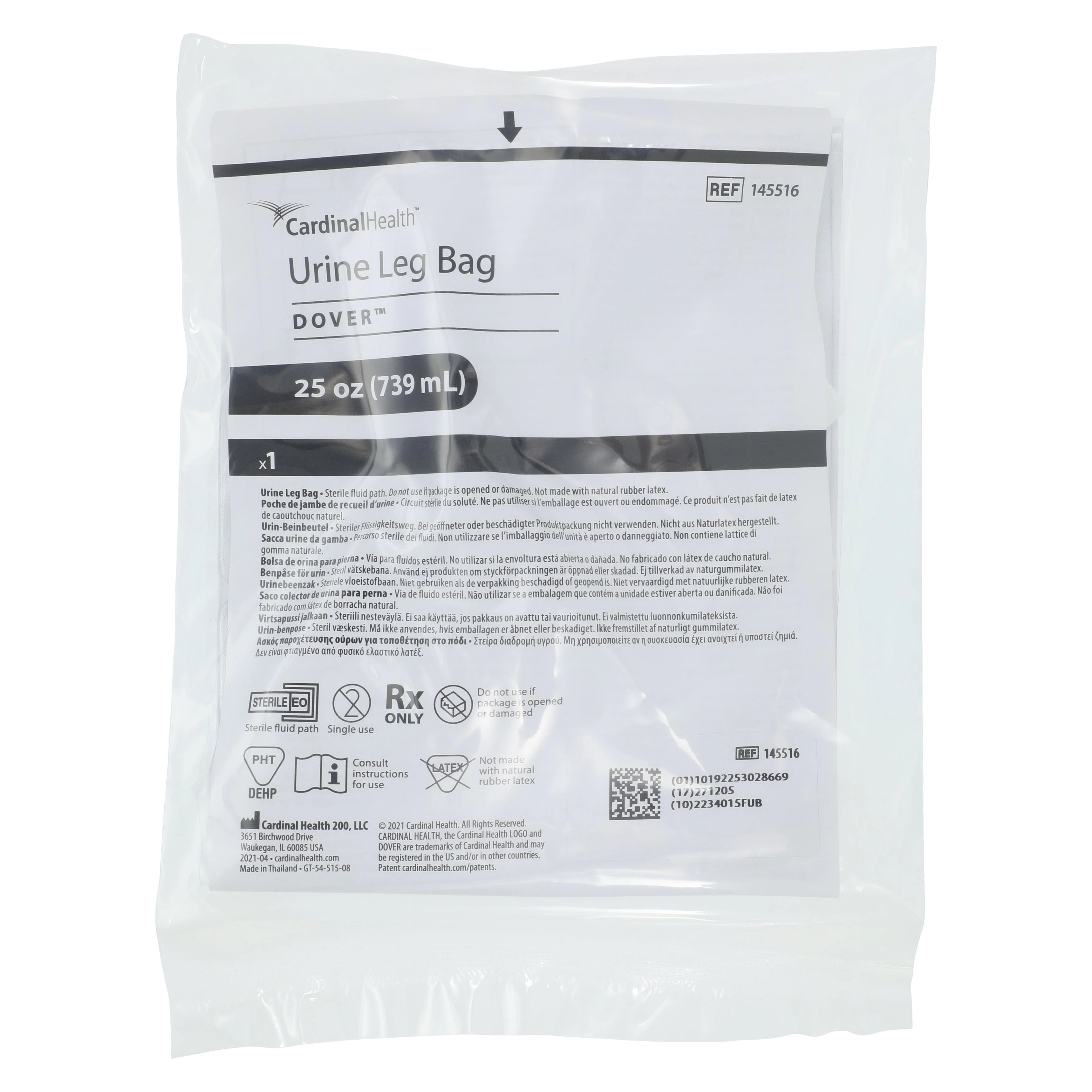 Curity Urinary Leg Bag, 25 oz, Disposable, Twist-Turn Anti-Reflux Valve, Large
