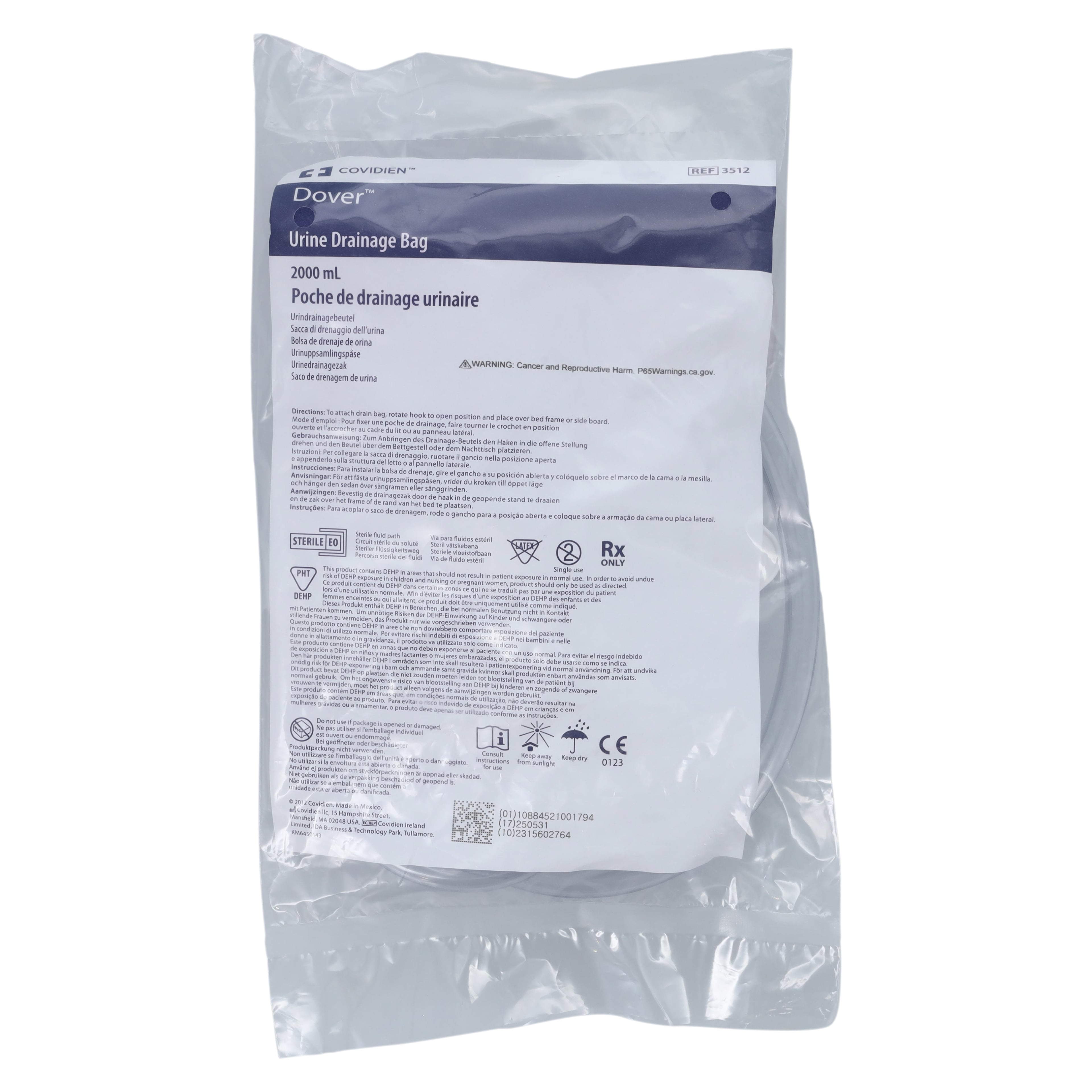 Cardinal Dover Precision Urinary Drainage Bag, 2000mL, Anti-Reflux Chamber, Disposable, 01KT1G0X9MTBJY7FXMDSE7BNXA