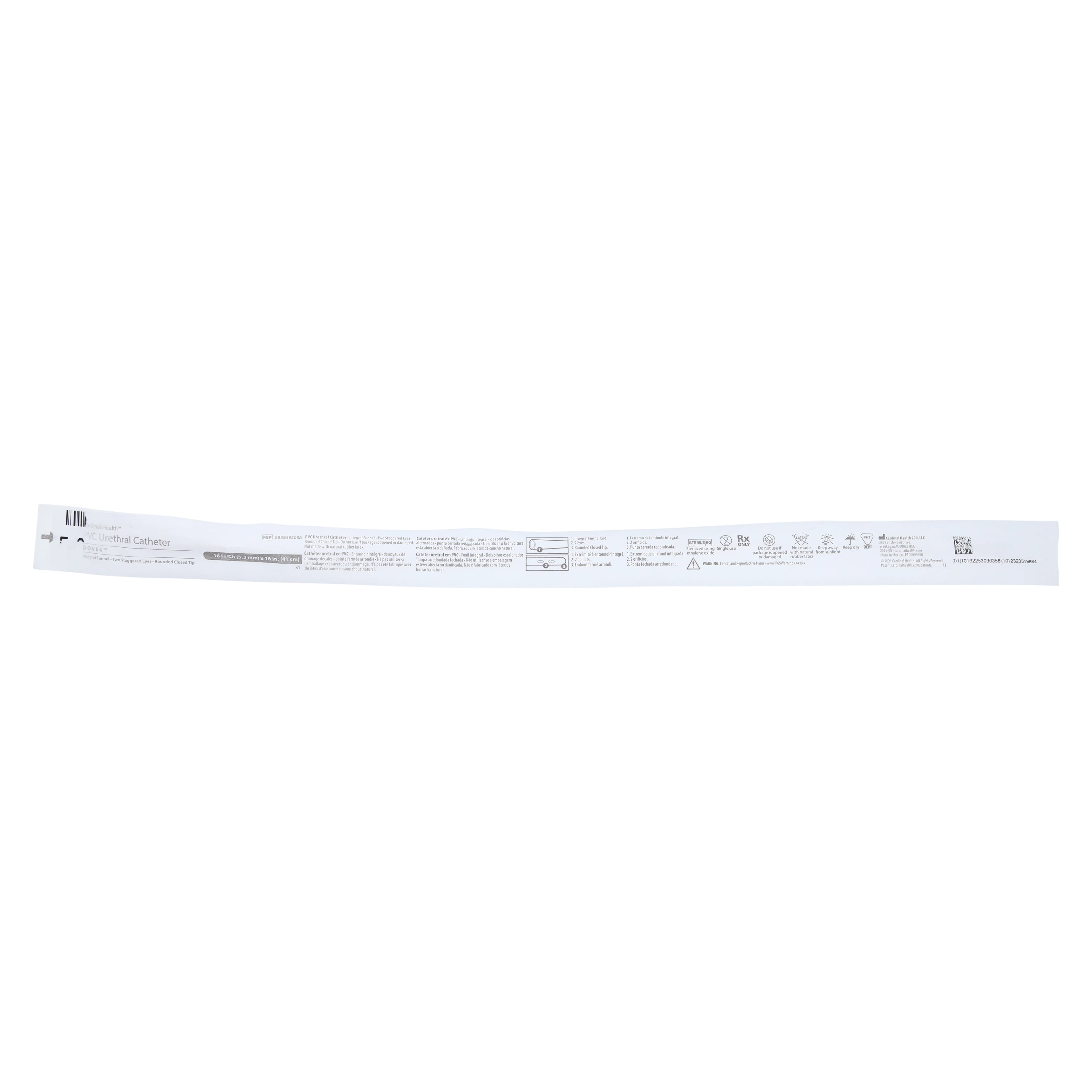 Dover Rob-Nel Intermittent Catheter, 16 Fr, 16" Length, Red Rubber, Tapered Round Tip