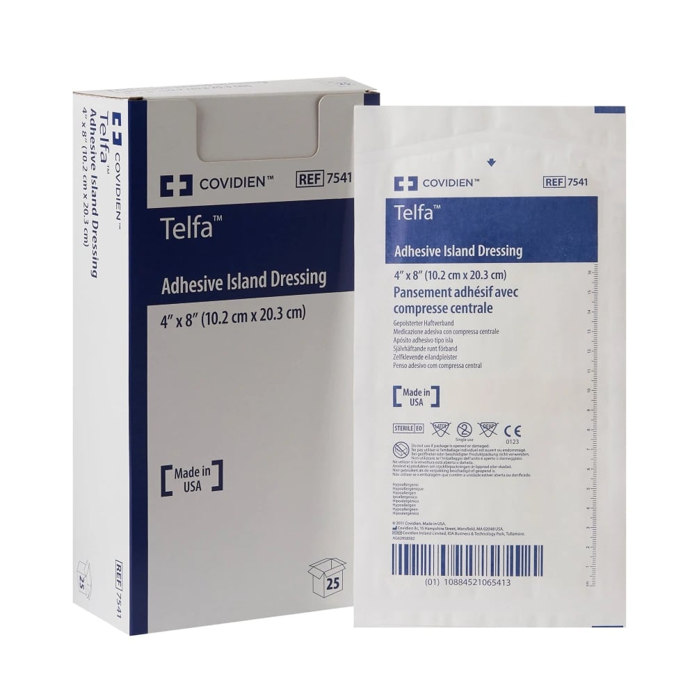 Telfa Adhesive Island Dressing, 4" x 8", Sterile, Non-Adherent, Non-Latex