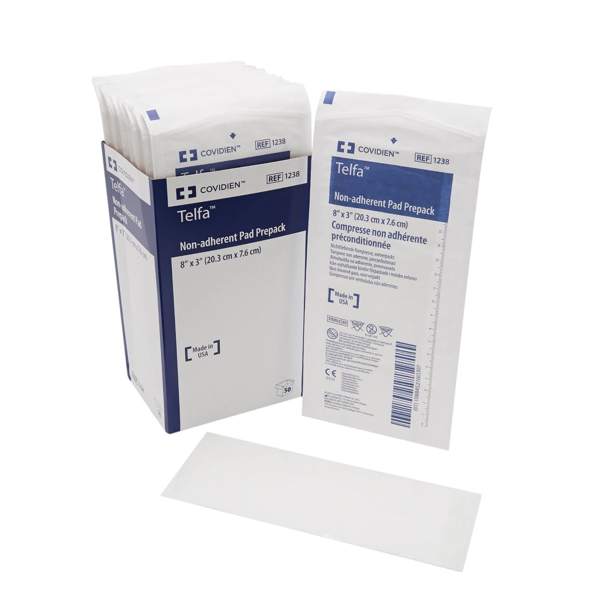 Telfa Ouchless Cotton Gauze Dressing, Sterile, Non-Adherent, 3x8", White