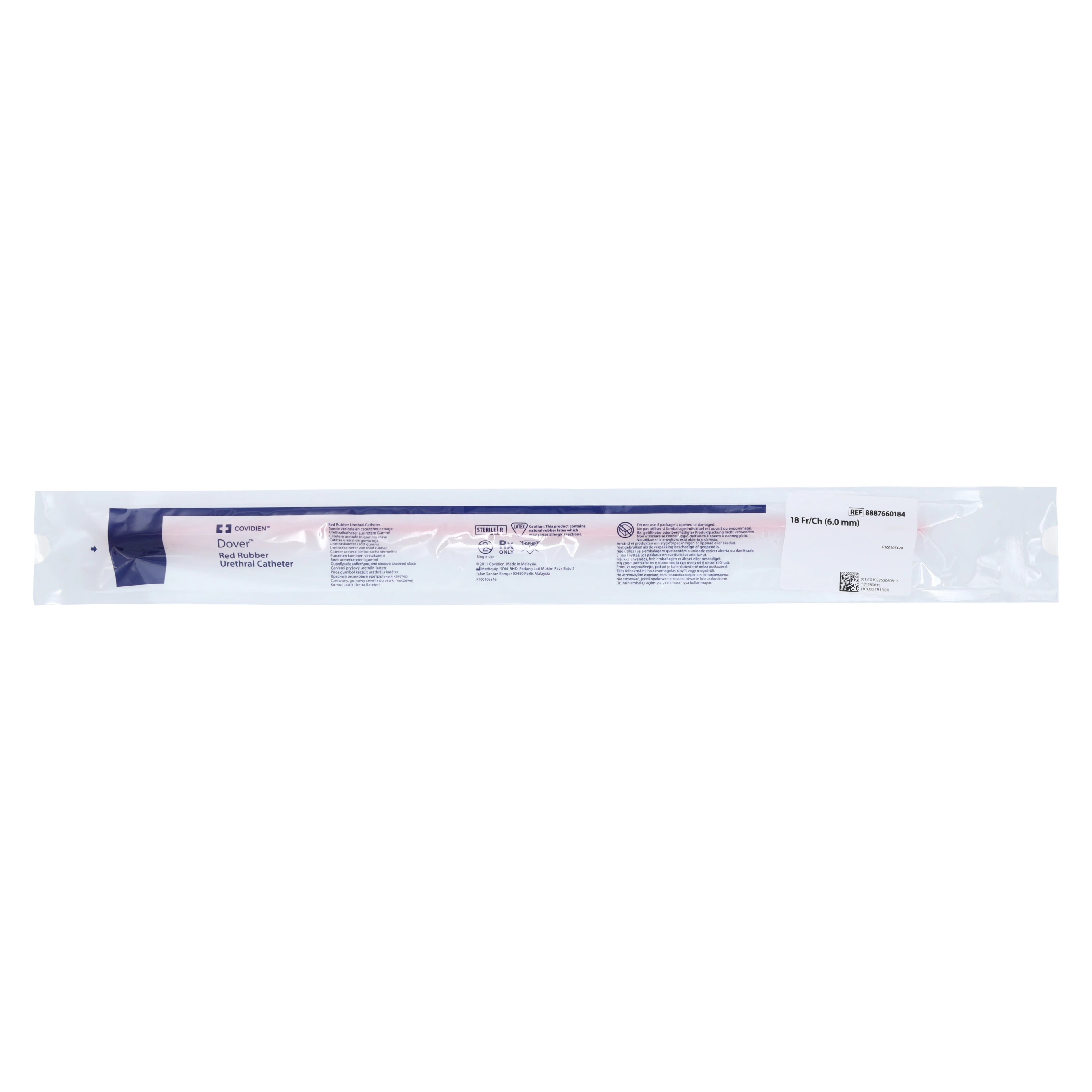 Dover Robinson Intermittent Catheter, Rounded Tip, Rubber, 18Fr, Cardinal Health