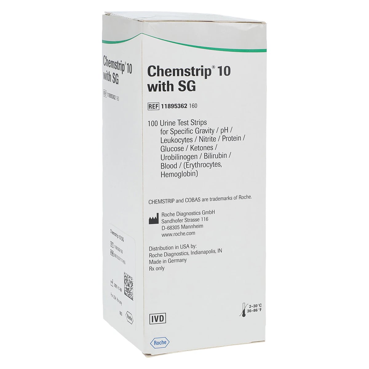 Roche Diagnostics Chemstrip 10 SG Urinalysis Test Strips, 100/Bottle