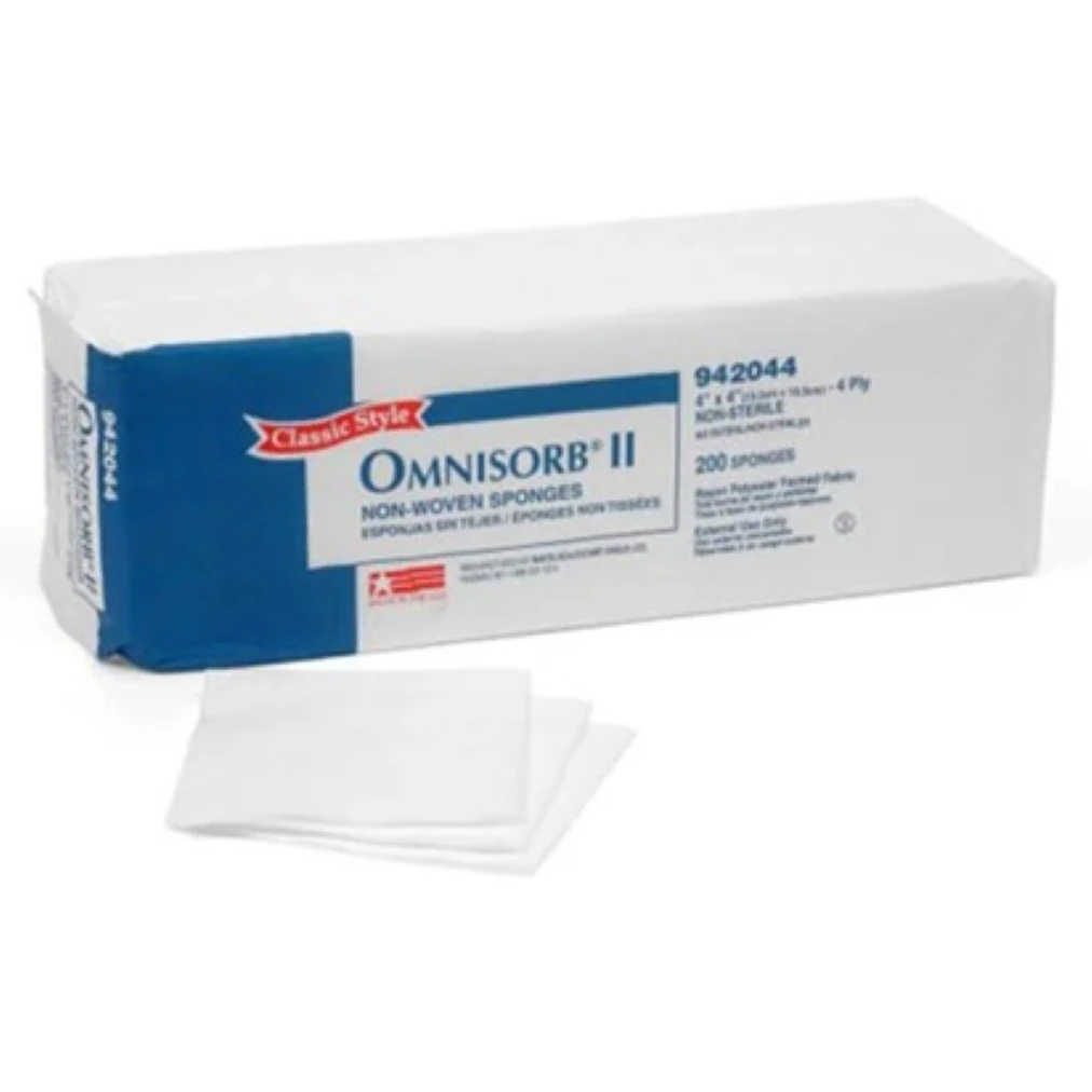 Omnisorb II Non-Woven Sponges, 4" x 4", 4-Ply, Non-Sterile, 2000/Case, 942044
