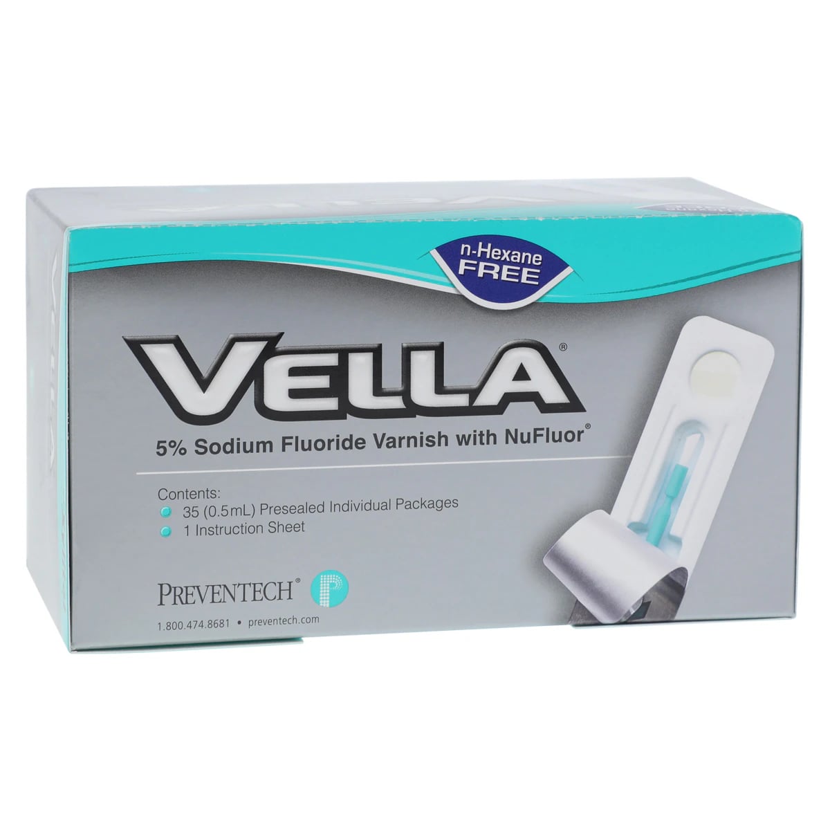 Vella 5% Sodium Fluoride Varnish, Bubble Gum, Clear, Xylitol, Unit Dose 0.5 mL, 35/Box