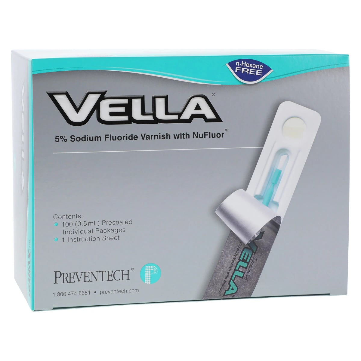 Vella 5% Sodium Fluoride Varnish with Xylitol, Bubble Gum Flavor, Clear, 0.5 mL Unit-Dose, 100/Box