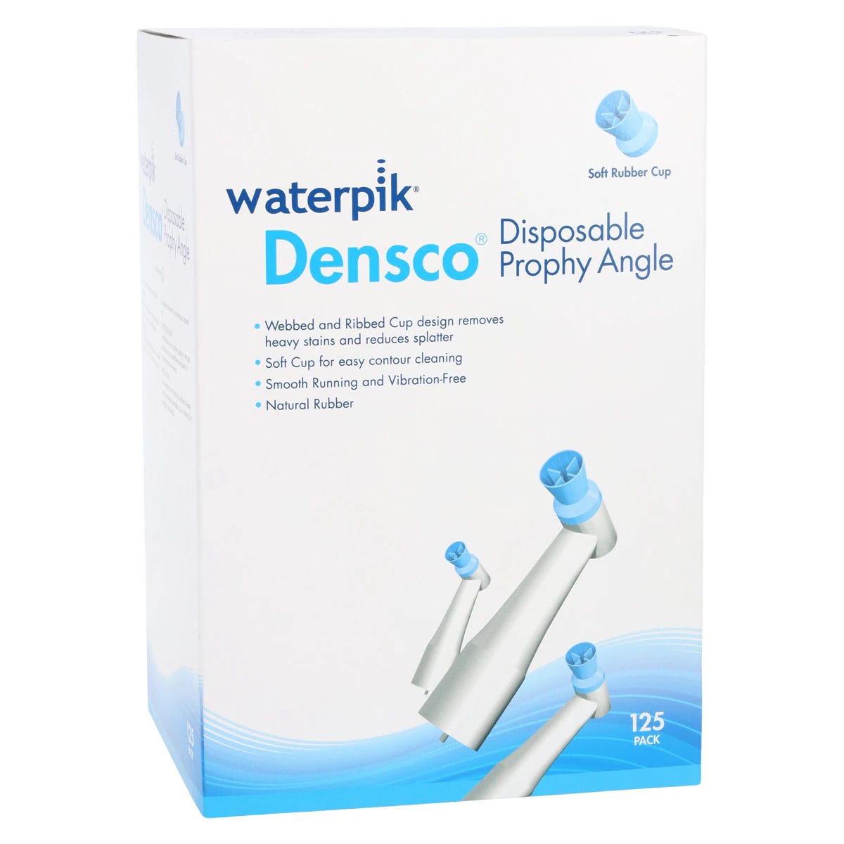 Waterpik Densco Disposable Prophy Angles, Soft Blue Natural Rubber Cup, 125/Box, 018100-100
