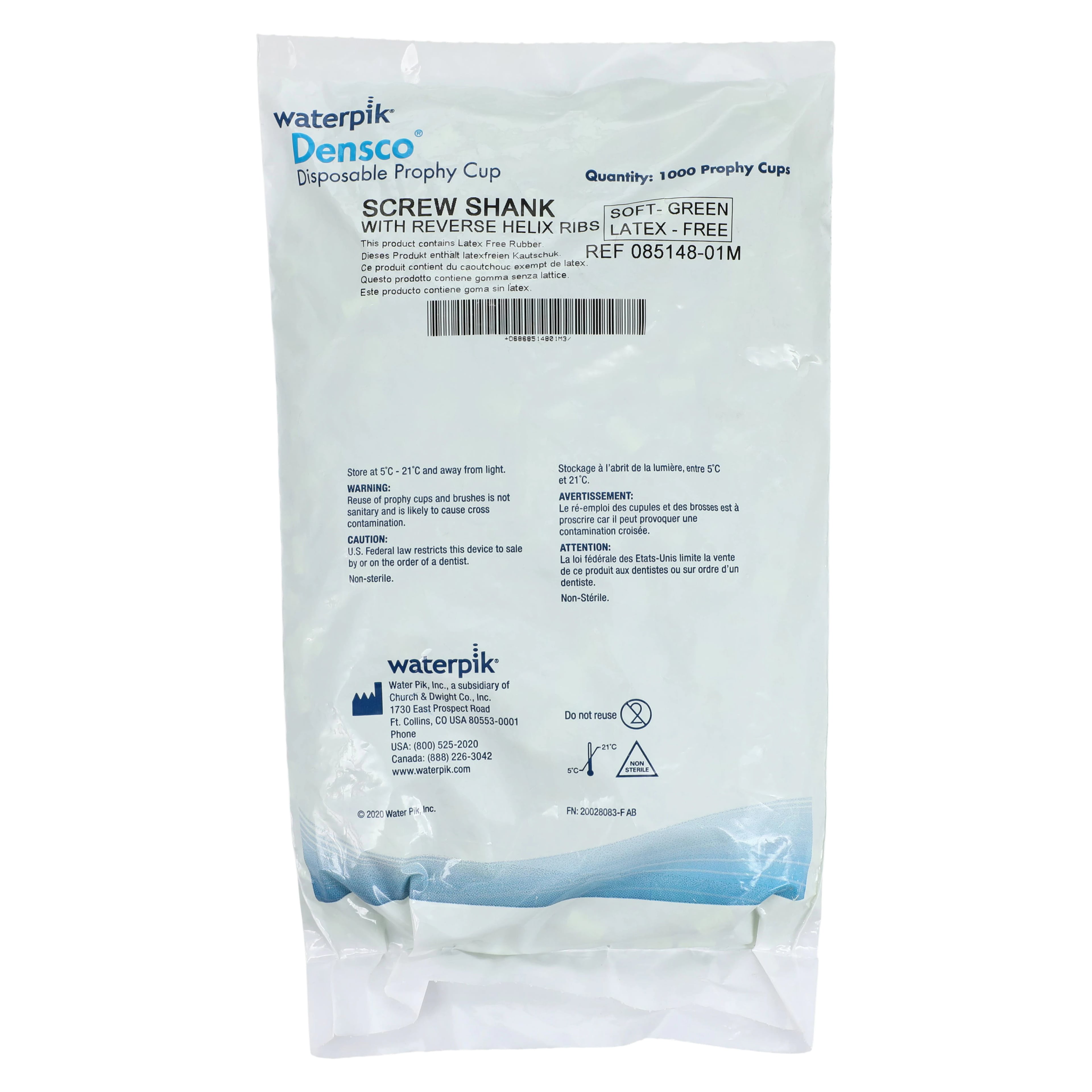 Waterpik Densco Green Latex-Free Screw Shank Prophy Cups, 1000/Box, 085146-01M