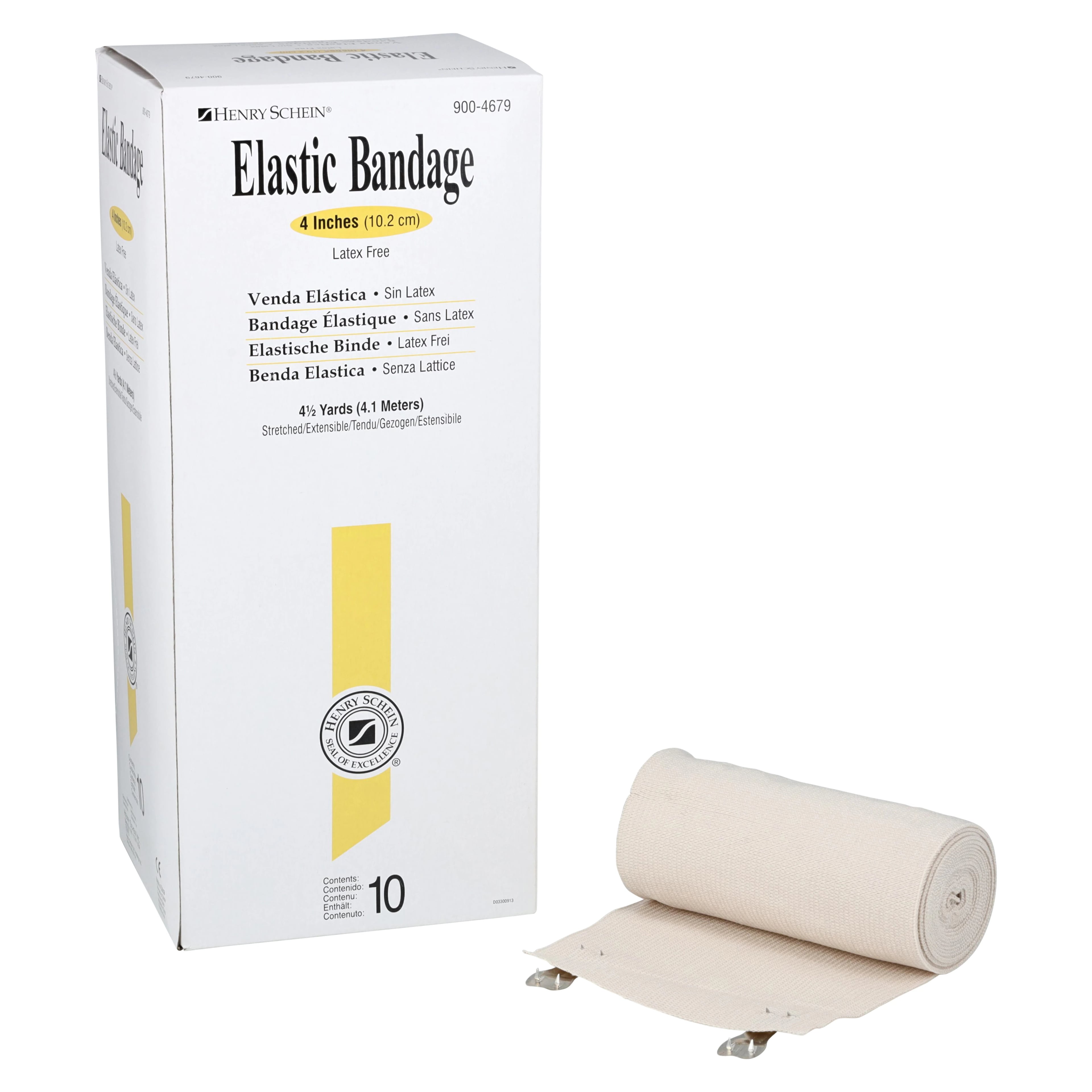 Stretch Bandage Elastic Clips, 4" x 4.5 yd, Tan, Non-Sterile, 10/Box