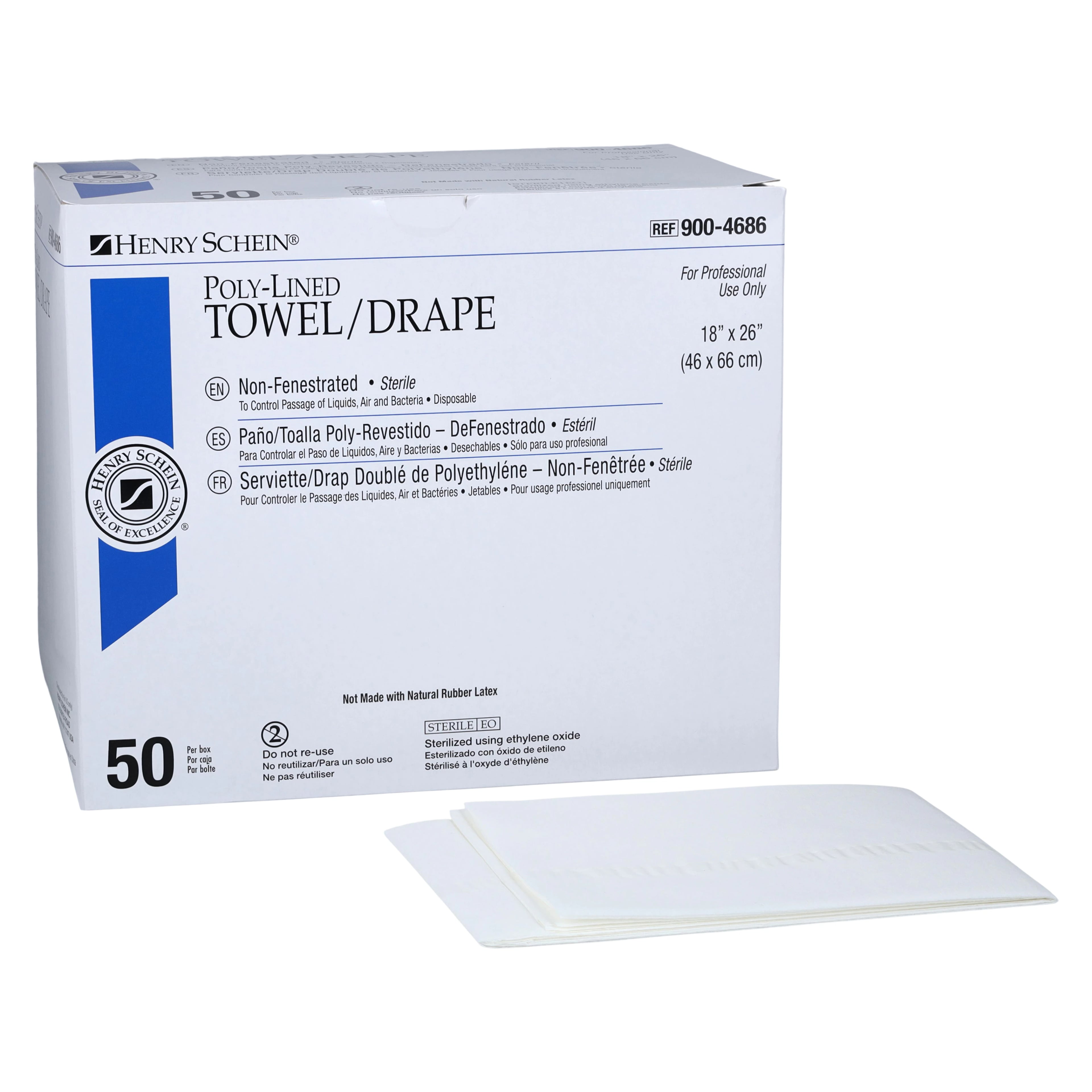 Non-Fenestrated Sterile Surgical Drape, 18x26", Poly-Lined, 50/Bx