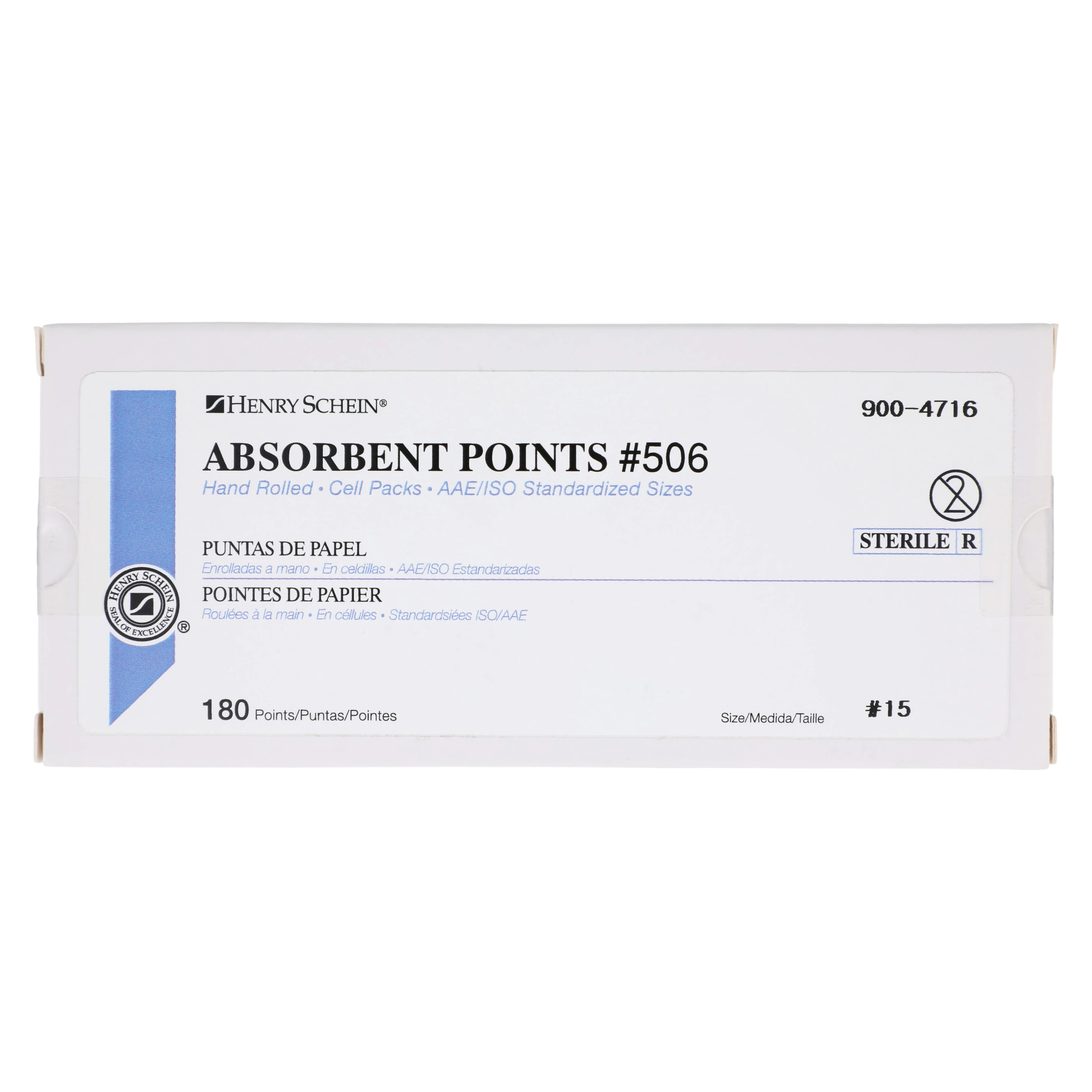 Henry Schein Absorbent Points #506, ISO 15, 0.02 Taper, Sterile, 180/Box