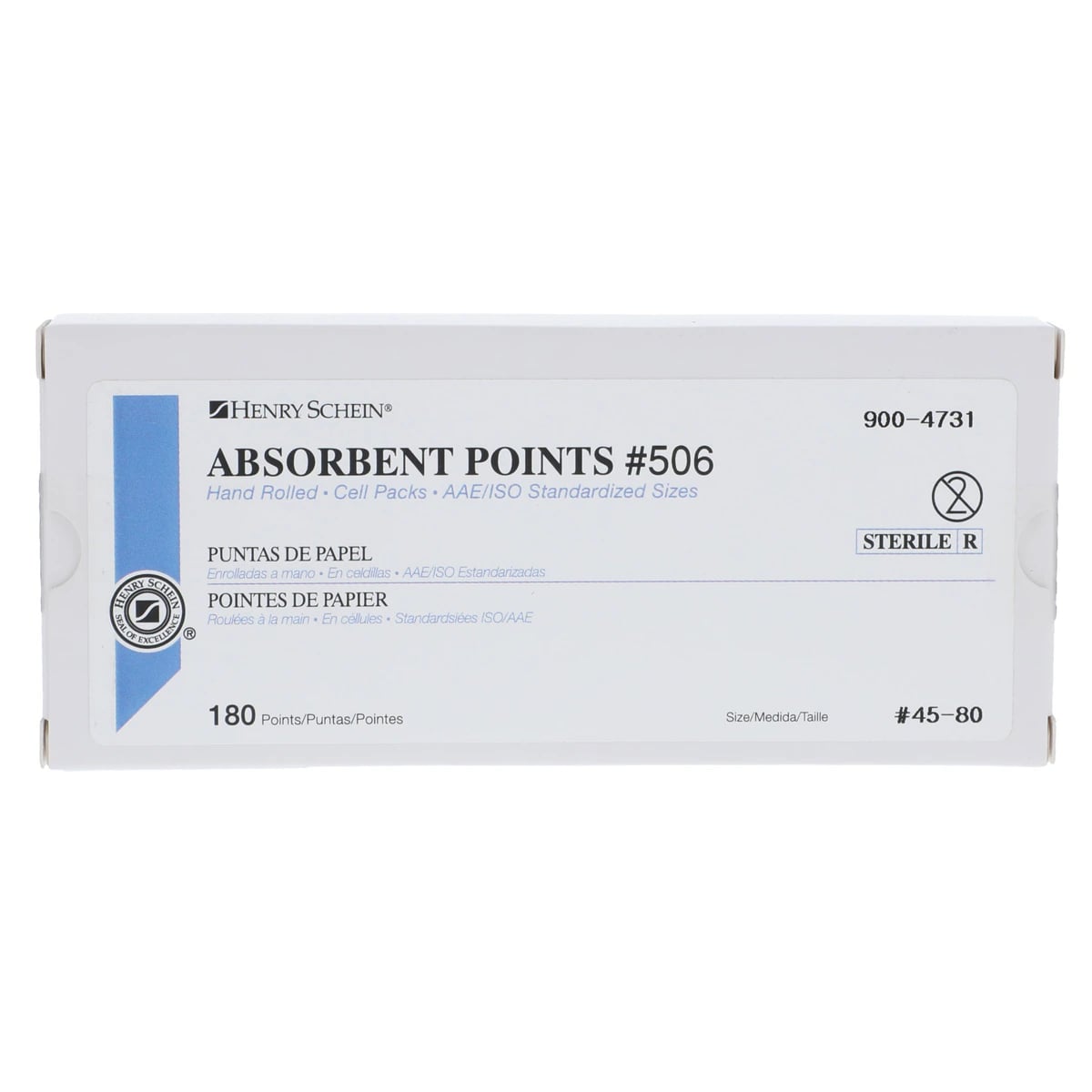 Henry Schein Absorbent Points #506, Assorted 45-80 ISO, Sterile, 180/Box