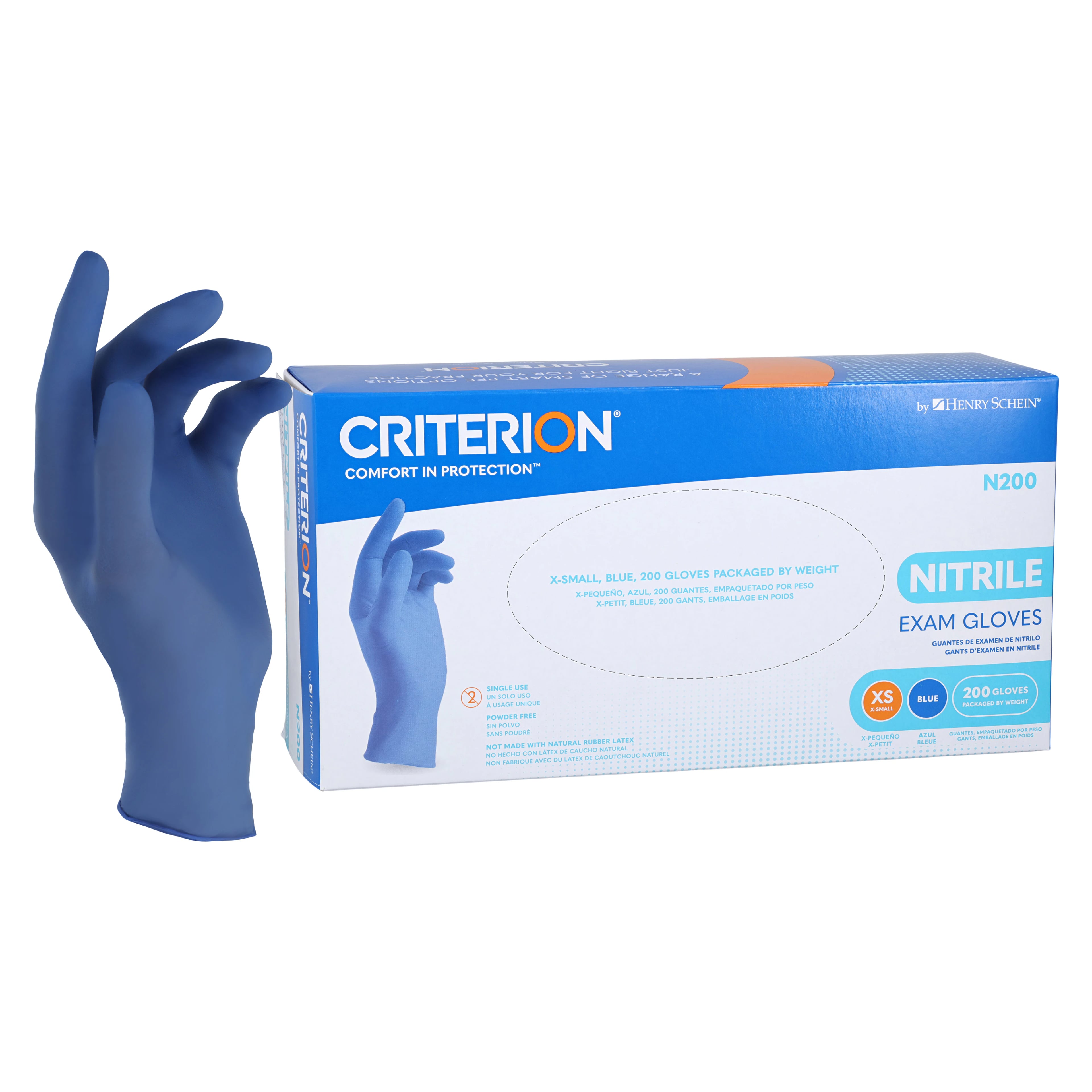 Criterion N200 Nitrile Exam Gloves, X-Small, Blue, Non-Sterile, 200/Box