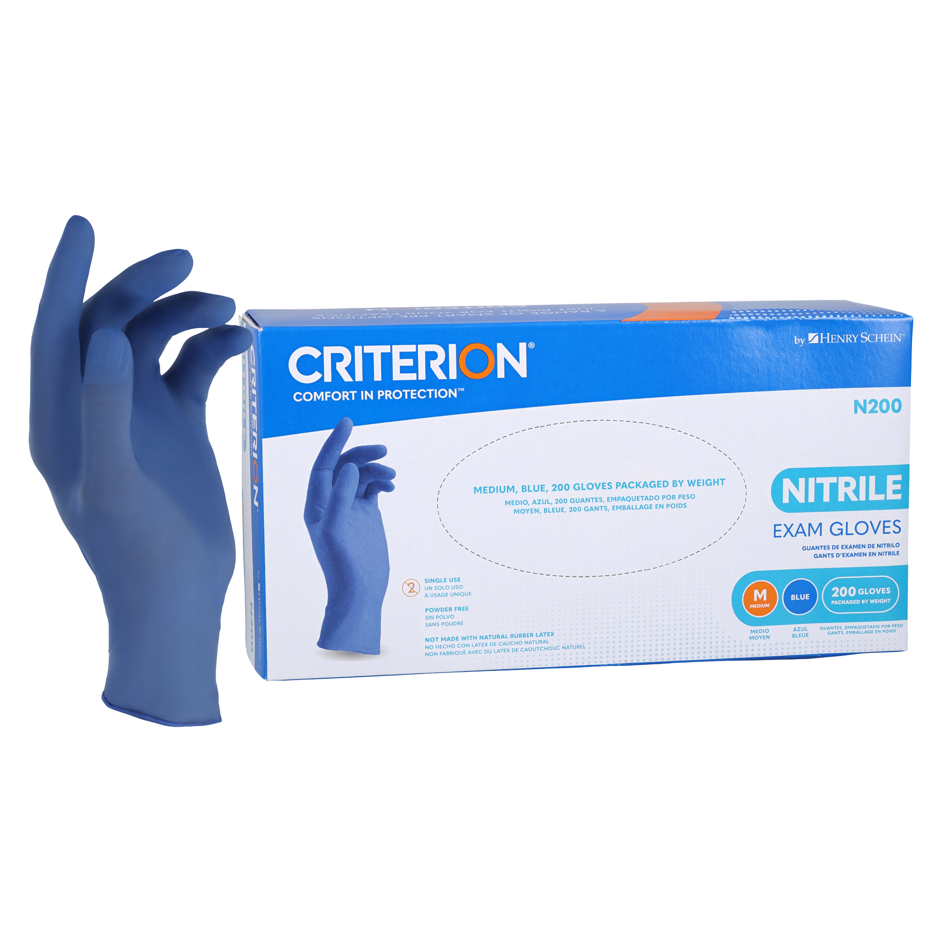 Criterion N200 Nitrile Exam Gloves, Medium, Blue, Non-Sterile, 200/Box