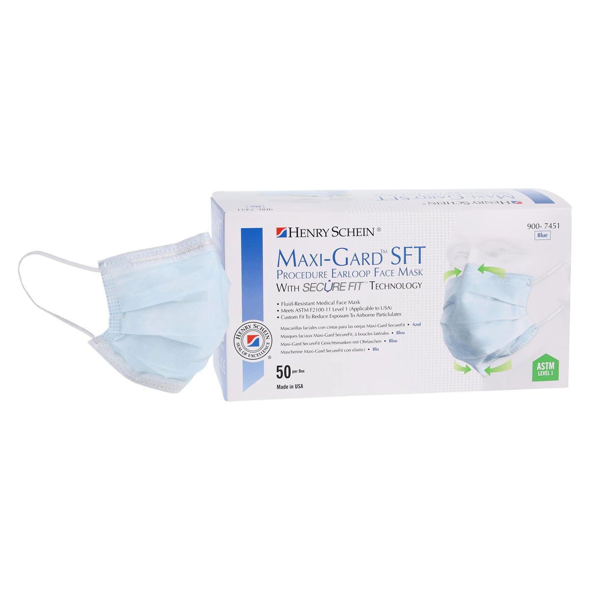 Criterion Fit Earloop Mask, ASTM Level 1, Blue, Adult, 50/Box
