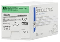 Henry Schein Black Monofilament Nylon Non-Absorbable Surgical Sutures, 4-0, 10" C-6 Reverse Cutting 3/8 Circle Needle 18mm, Uncoated, 12/Box