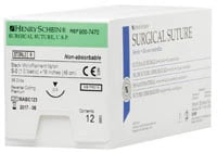 Henry Schein Black Monofilament Nylon Non-Absorbable Surgical Sutures, 5-0, 18", C-3 Precision Reverse Cutting 3/8 Circle Needle 13mm, 12/Box