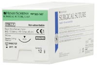 Henry Schein Black Monofilament Nylon Non-Absorbable Surgical Sutures, 4-0, 18", PC-31 Precision Reverse Cutting 3/8 Circle Needle, 18mm, 12/Box