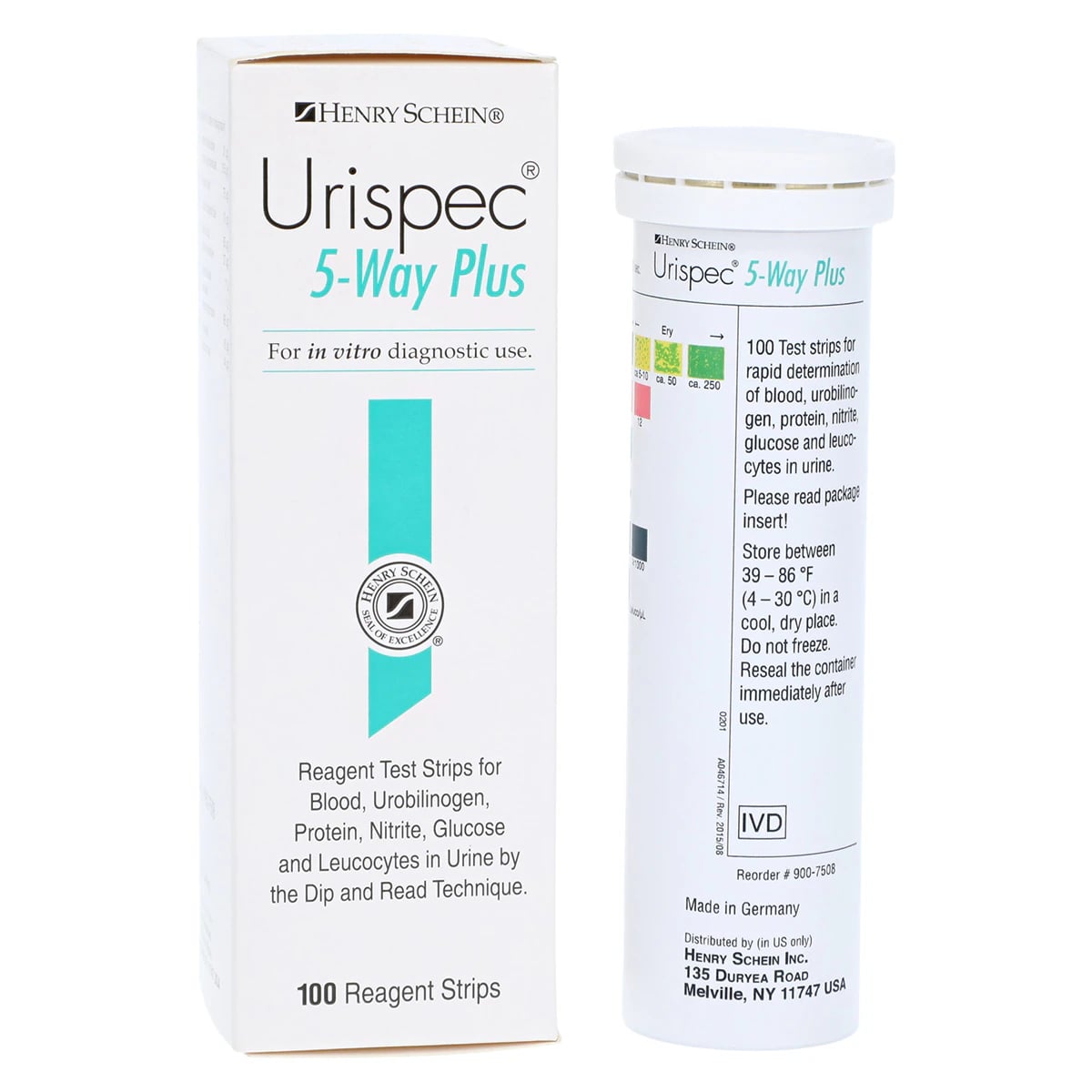Henry Schein Urispec 5-Way+ Urinalysis Test Strips, 100/Bottle