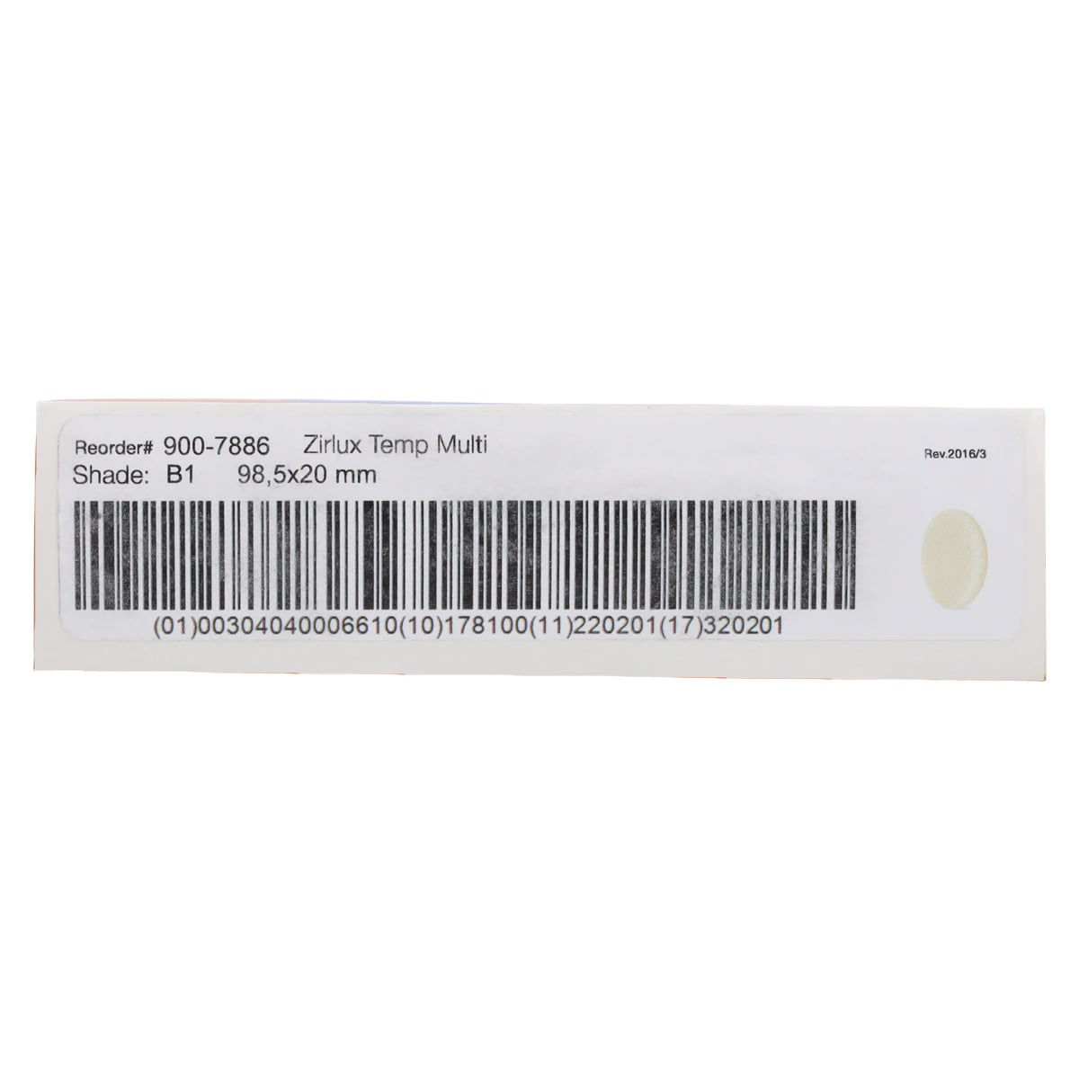 Zirlux Temp Multi PMMA Disc B1, 98x20mm, Each
