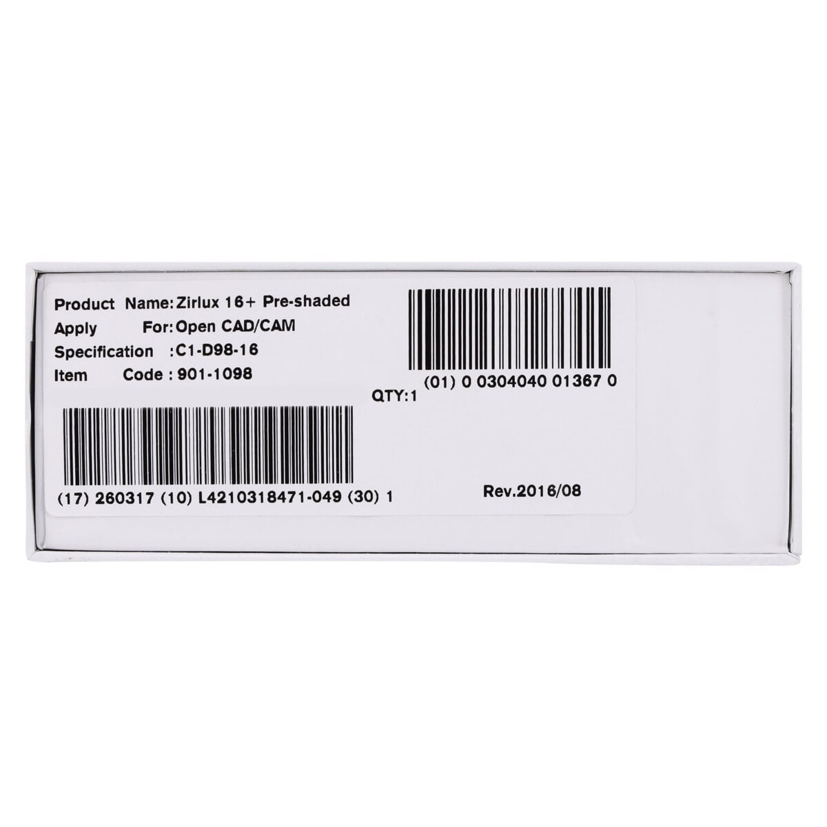 Zirlux 16+ Zirconia Disc C1, 98x16mm, Each