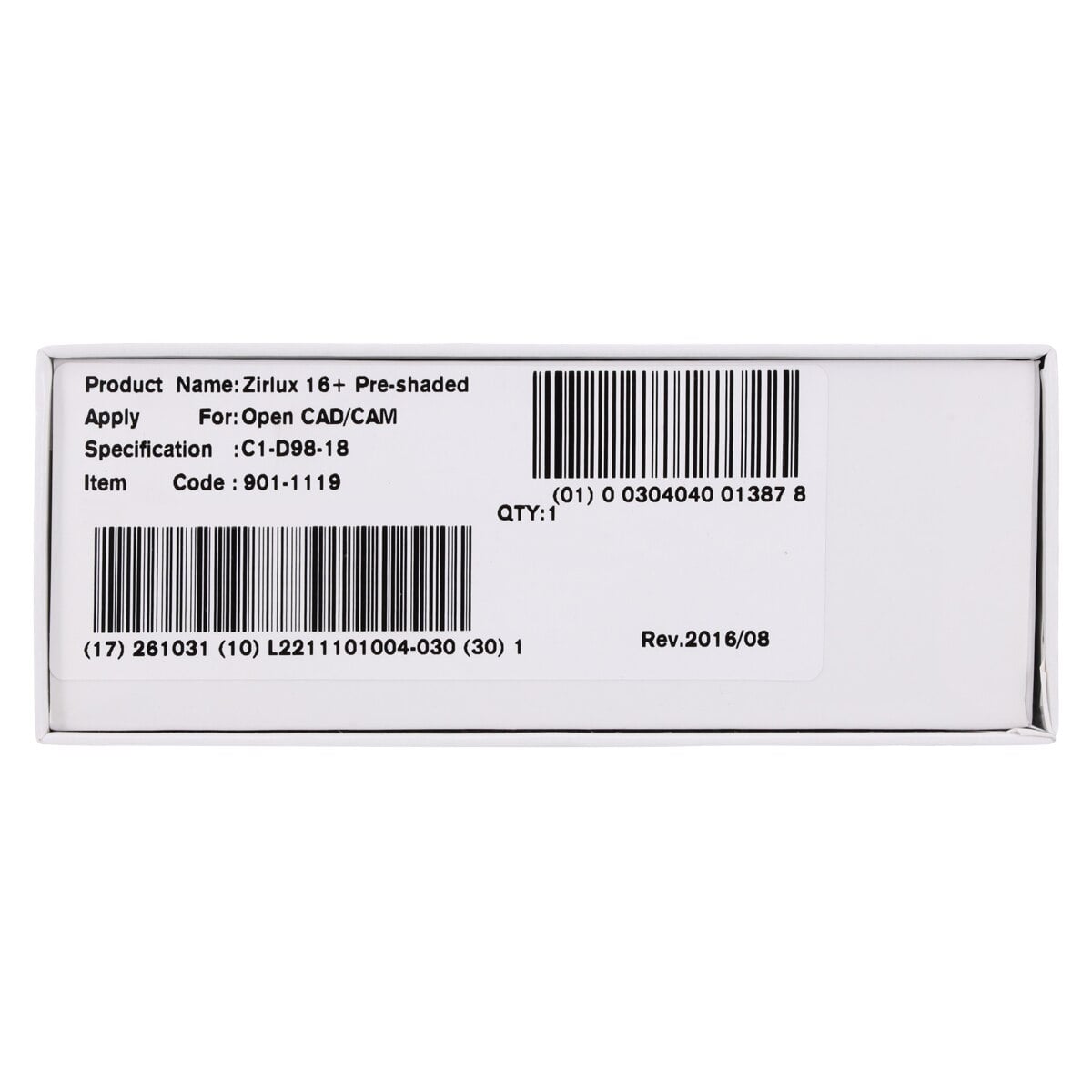 Zirlux 16+ Zirconia Disc C1, 98x18mm, Each
