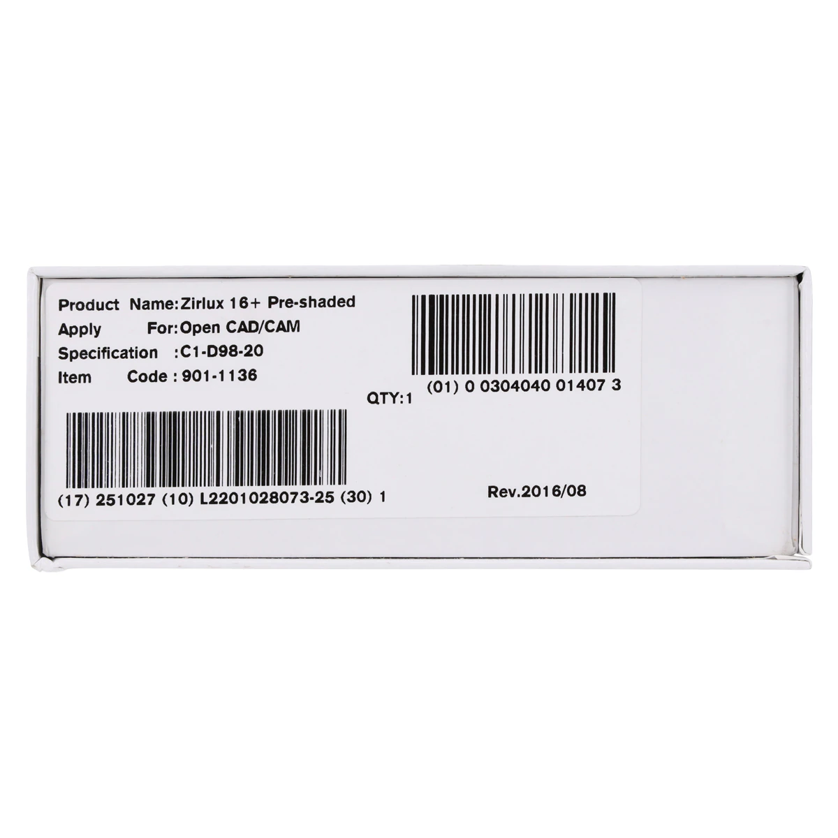 Zirlux 16+ Zirconia Disc C1, 98x20mm, Each