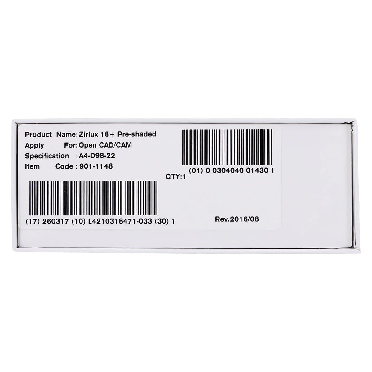 Zirlux 16+ Zirconia Disc A4, 98x22mm, Each