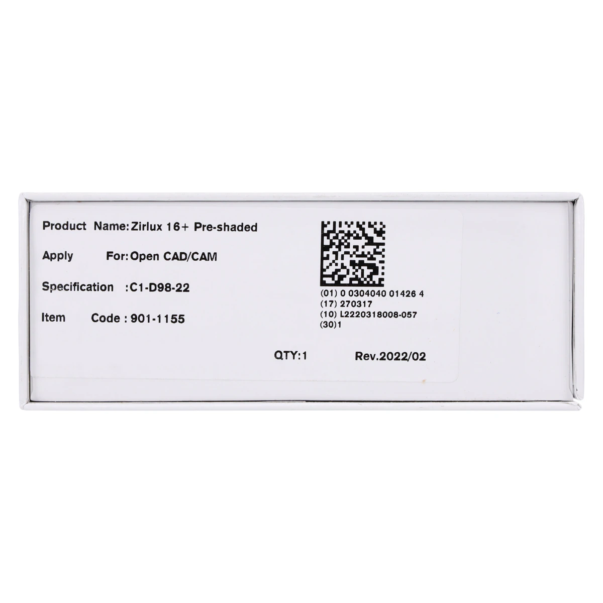 Zirlux 16+ Zirconia Disc C1, 98x22mm, Each
