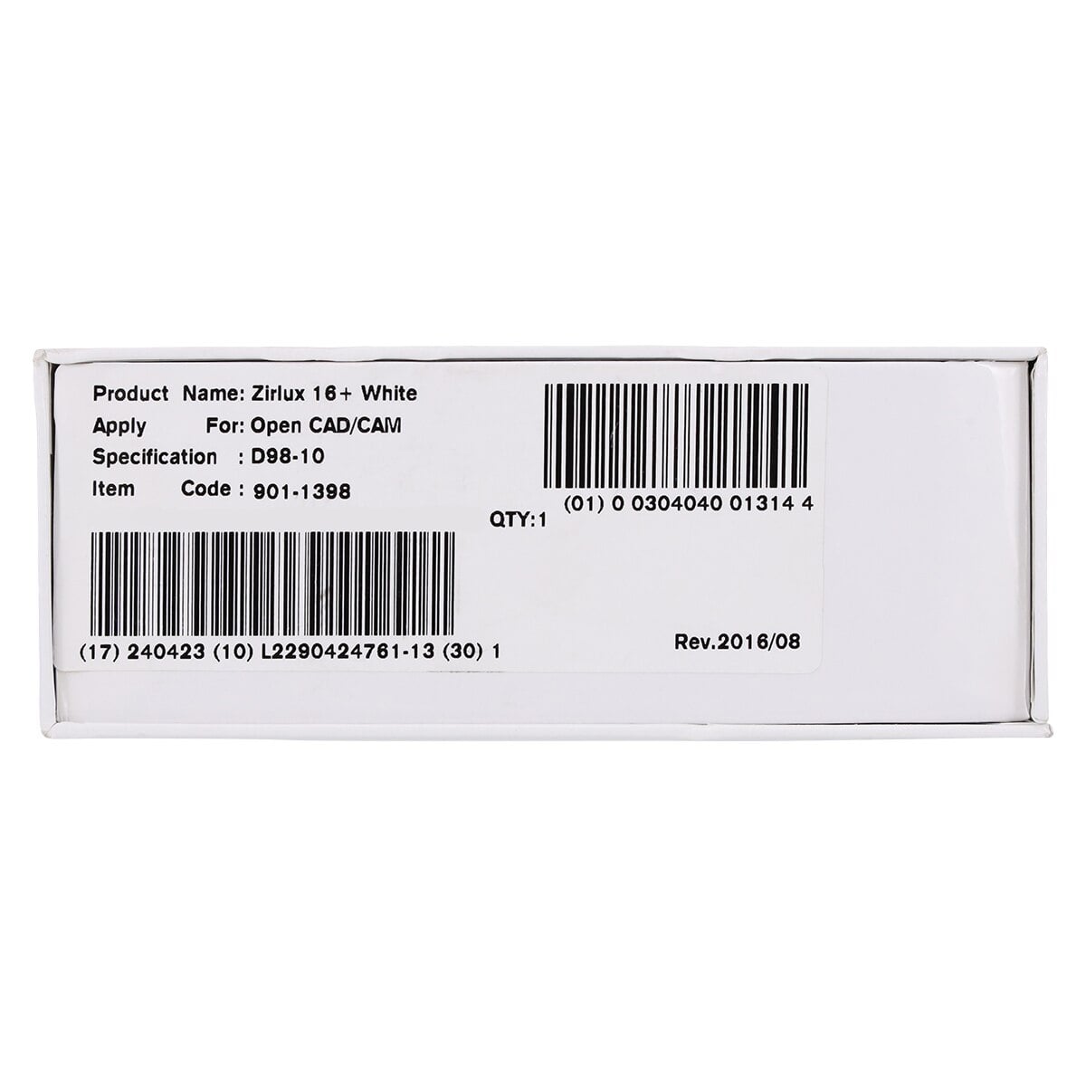 Zirlux 16+ White Zirconia Disc, 98.5x10mm, Each